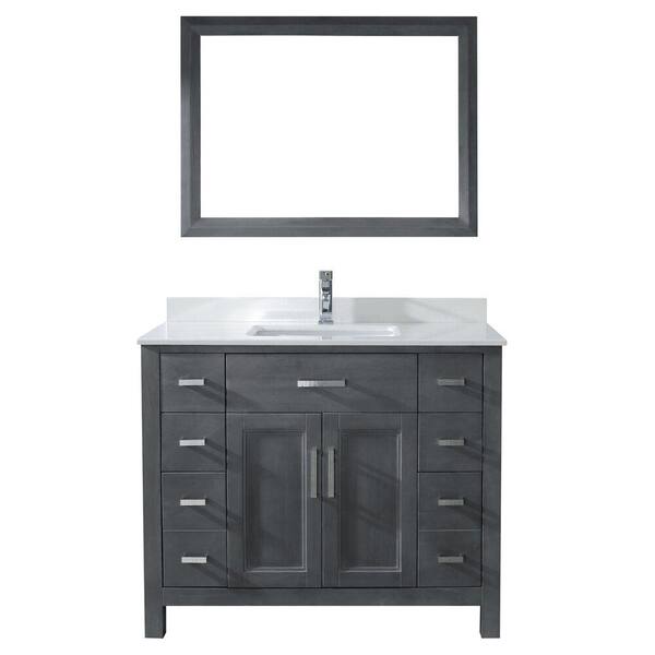 Studio Bathe Kelly 42 in. Vanity in French Gray with Solid Surface Marble Vanity Top in Carrara White and Mirror