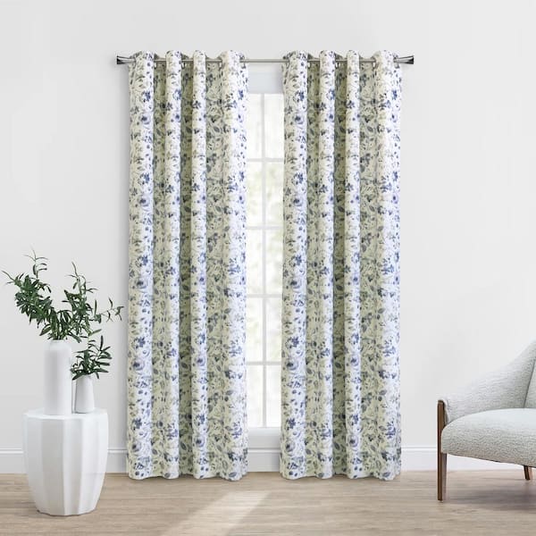 THERMALOGIC Flora Silver Polyester Textured 52 in. W x 95 in. L Grommet Indoor Blackout Curtain (Single Panel)