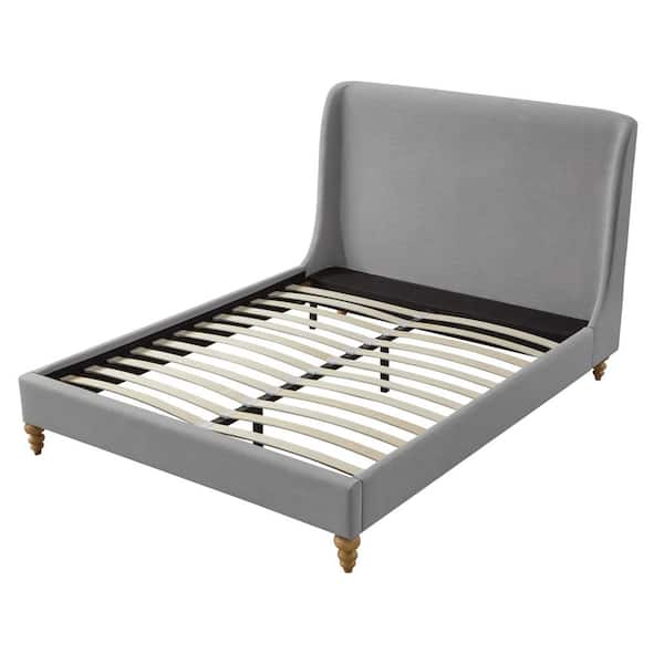 Rustic Manor Bonfils Linen Grey / Sliver Twin Bedframe with Tufted Headboard