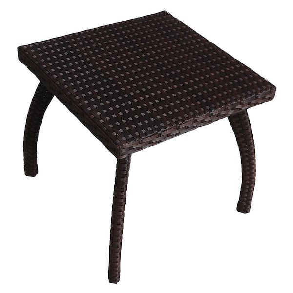 Honolulu Brown Square Faux Rattan Outdoor Patio Accent Table