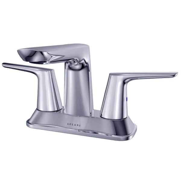 Lulani Bora Bora 4" Centerset 2-Handle Bathroom Faucet with Drain Kit and Supply Lines Included in Chrome