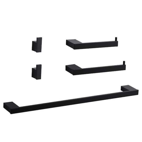 5-Piece Bath Hardware Set with 23 in.Towel Bar, Paper Holder, Towel Hook, Mounting Hardware Included in Matte Black