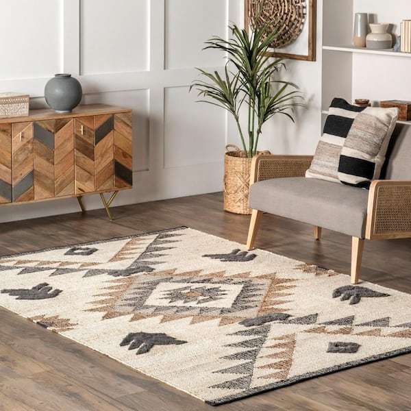Rosanna Southwestern Symbols Jute Natural 9 ft. x 12 ft. Bohemian Area Rug