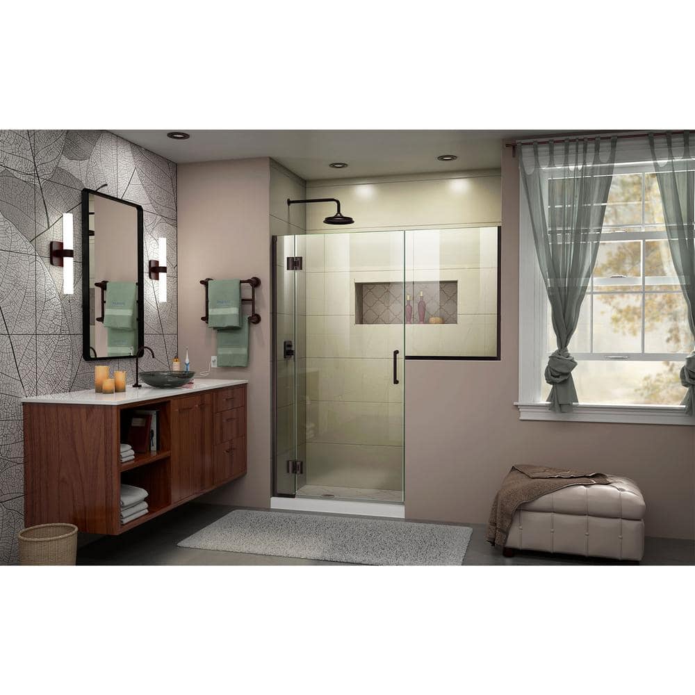 72" Clear Glass Frameless Shower Door with Distressed Bronze Hardware