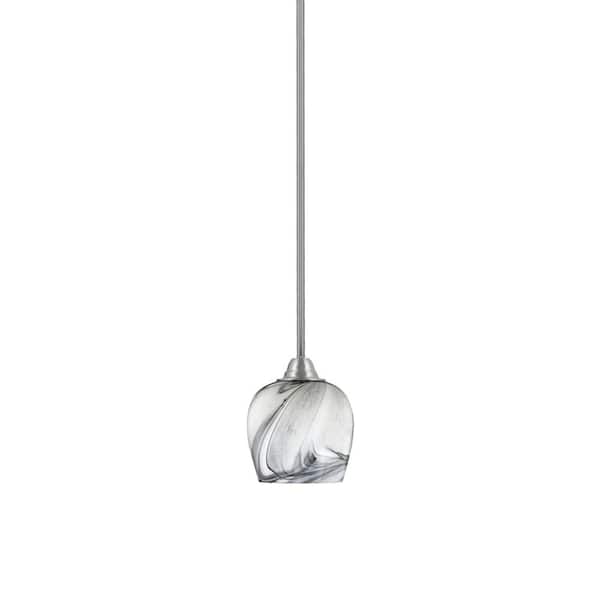 Madison 100-Watt 1-Light Brushed Nickel Shaded Pendant Light with 6 in. Onyx Swirl Glass Shade, No Bulb Included