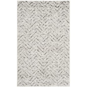 Adirondack Ivory/Charcoal Doormat 3 ft. x 5 ft. Chevron Area Rug