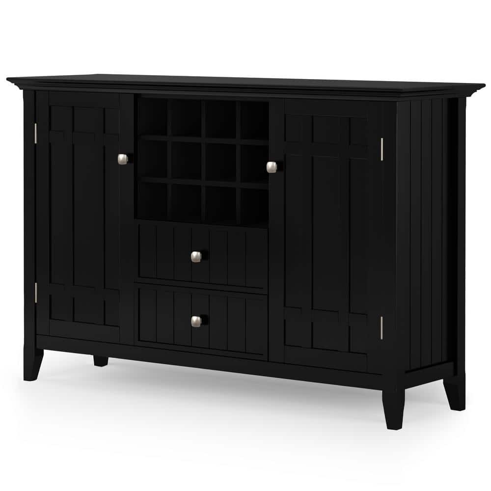 Bedford Black Solid Wood 54" Sideboard Buffet with Wine Rack