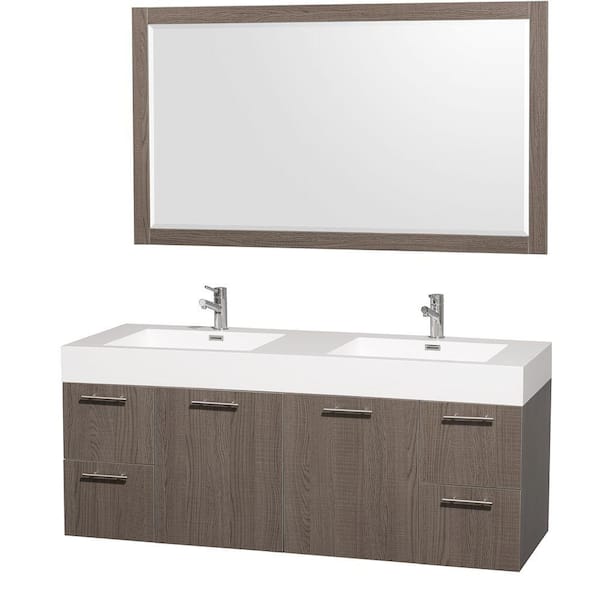 Wyndham Collection Amare 60 in. Vanity in Grey Oak with Acrylic-Resin Vanity Top in White and Integrated Sink