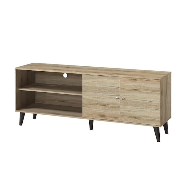 25.60 in.H Oak TV Cabinet Fits TVs up to 63 in. with 2 Shelves and 1 Cabinet for Living Room
