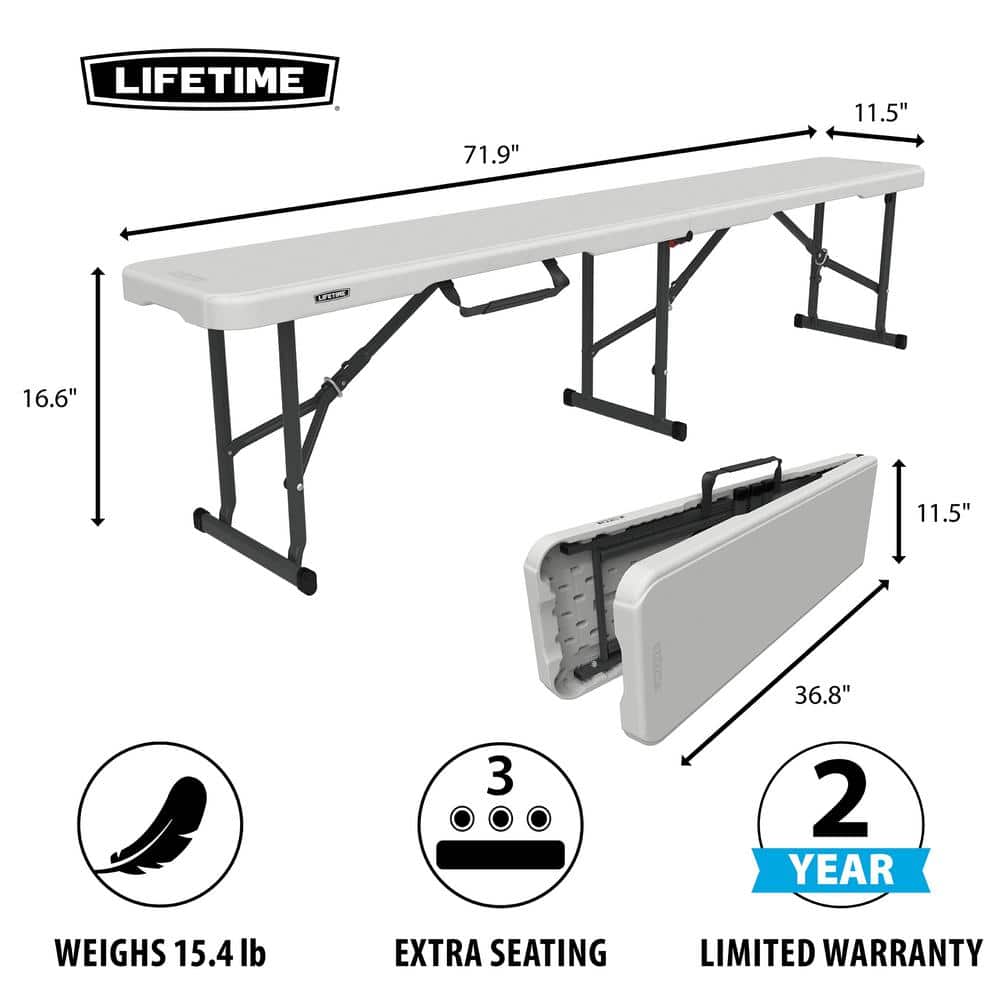 White Granite 6-Foot Fold-In-Half Outdoor Bench