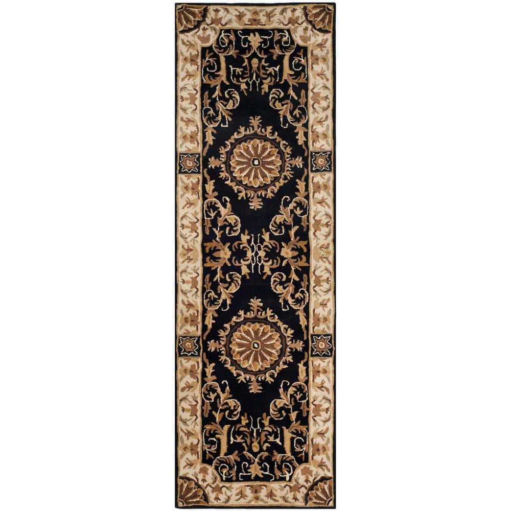 Empire Black and Ivory Floral Wool Tufted Area Rug
