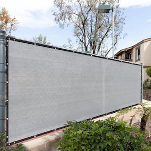 94 in. x 50 ft. Gray Mesh Fabric Privacy Fence Screen with Perimeter Stitched Edges and Grommets