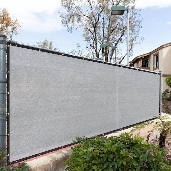 45 in. x 25 ft. Gray Mesh Fabric Privacy Fence Screen with Perimeter Stitched Edges and Grommets