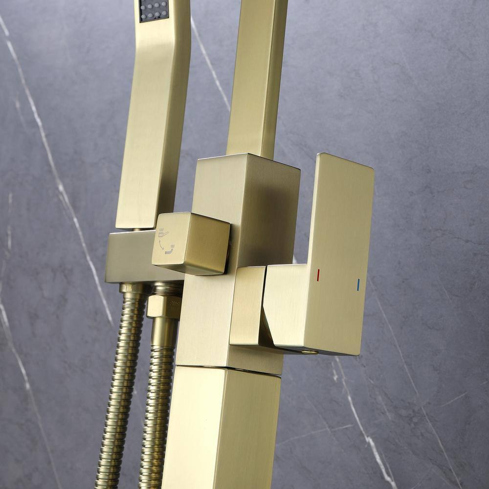 Gold Brass Freestanding Tub Faucet with Hand Shower