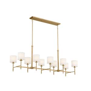 Ali 56.5 in. 10-Light Brushed Natural Brass Traditional Shaded Linear Chandelier for Dining Room
