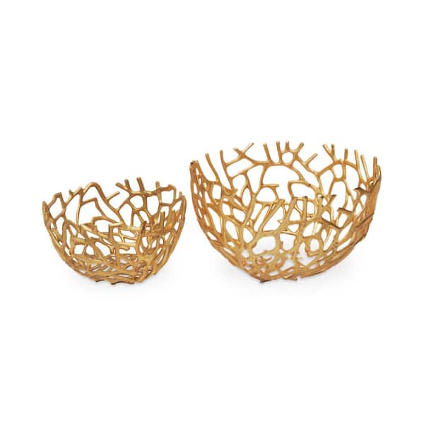 NADAAL STUDIOS Willow, Aluminum Construction Bowls in Gold - Set of 2