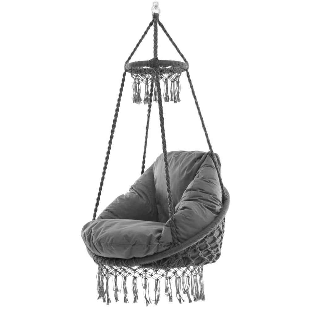 vivere polyester deluxe macrame chair with fringe and pillow