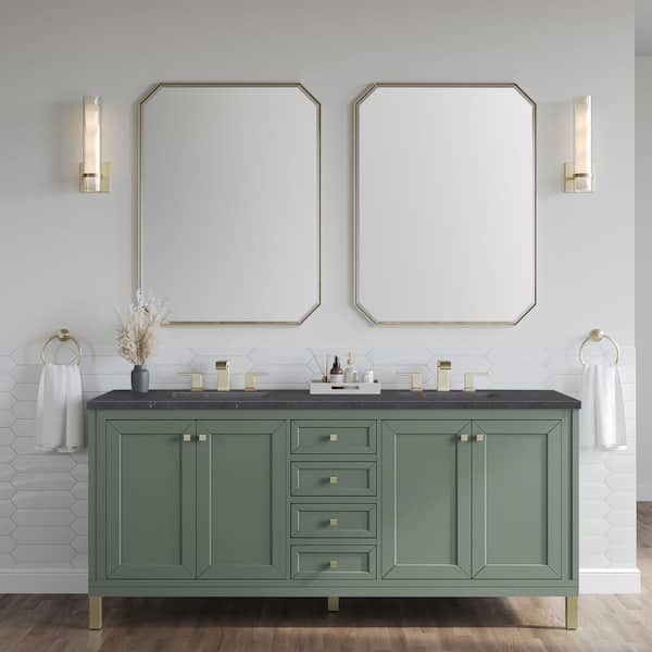 James Martin Vanities Chicago 72.0 in. W x 23.5 in. D x 33.76 in. H Double Bath Vanity in Smokey Celadon with Quartz Charcoal Soapstone Top