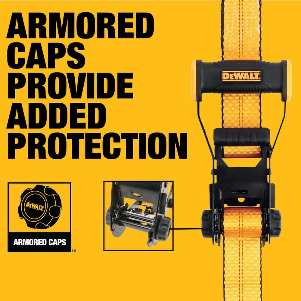 Heavy-Duty Black and Yellow 27 ft Ratchet Tie-Down Strap with J-Hooks