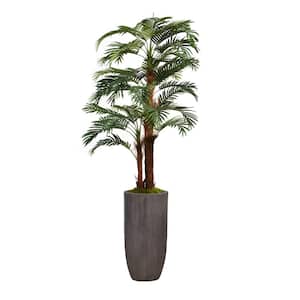 80.25 in. Artificial Palm Tree Faux Decor with Burlap Kit in Resin Planter