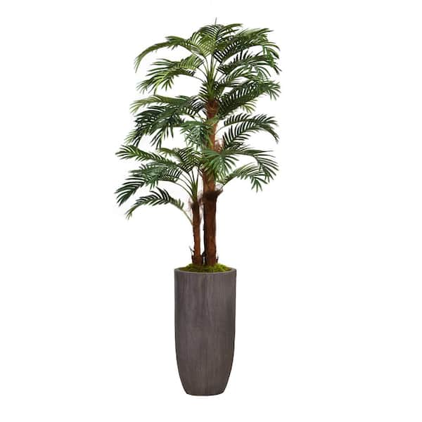 VINTAGE HOME 80.25 in. Artificial Palm Tree Faux Decor with Burlap Kit in Resin Planter