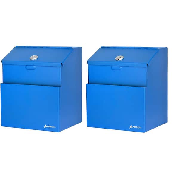 AdirOffice Wall Mountable Steel Locking Suggestion Box, Blue (2-Pack)