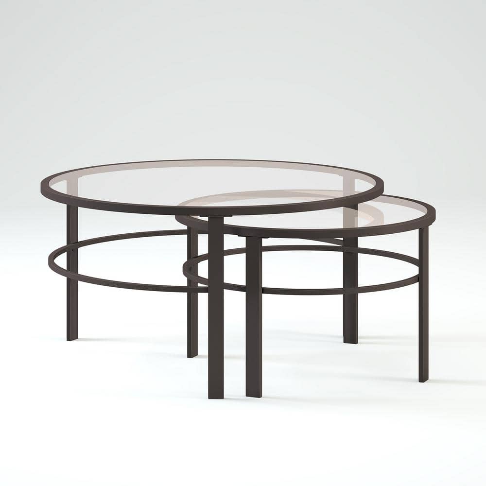 Blackened Bronze Round Glass Nesting Coffee Tables