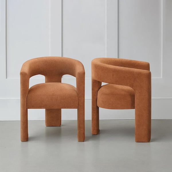 Emilia Orange Boucle Fabric Upholstered Dining Chair (Set of 2)