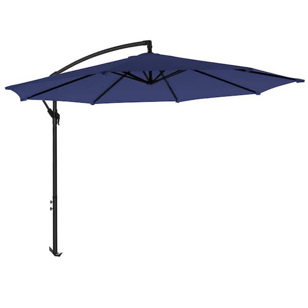 Unbranded 10 ft. Outdoor Cantilever Umbrella with Crank Weatherproof Waterproof in Dark Blue