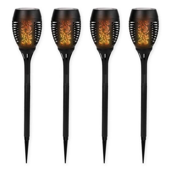 TECHKO Tiki Torch Low Voltage Matte Black Solar Flame-Effect LED Weather Resistant Outdoor Path Light (4-Pack)