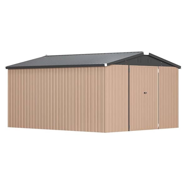 14 ft. W x 10 ft. D Metal Storage Shed with 2 Doors for backyard garden in Grey (140 sq. ft.)