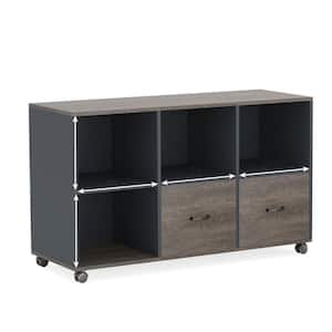 Atencio 2-Drawers Gray and Black Wood 43.3 in. W Lateral File Cabinet with Storage Shelves
