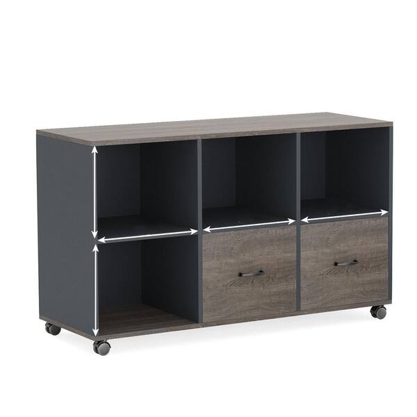BYBLIGHT Atencio 2-Drawers Gray and Black Wood 43.3 in. W Lateral File Cabinet with Storage Shelves