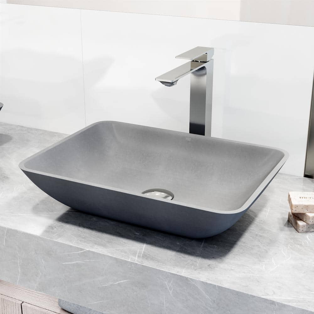 Concerto Stone Rectangular Above-Counter Bathroom Sink with Dunn Faucet
