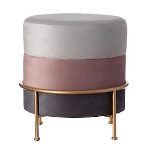 Round Velvet Ottoman Stool 16 in. Tall Tricolor with Gold Metal Stand