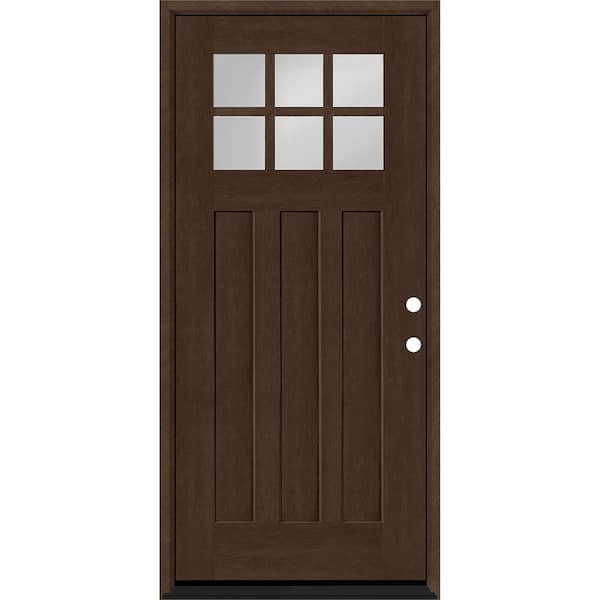 Steves & Sons Regency 32 in. x 80 in. 6-Lite Top Lite Clear Glass LHIS Hickory Stain Mahogany Fiberglass Prehung Front Door