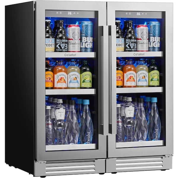 30 in. Dual Zone 200-Cans Beverage Cooler Built-In or Freestanding Fridge Side-by-Side Refrigerators Frost Free in Black