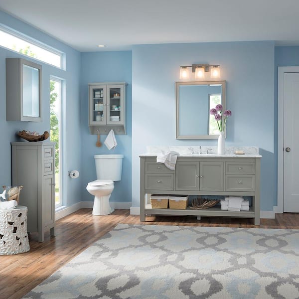 Gazette 61 in. W x 22 in. D Bath Vanity in Gray with Marble Vanity Top in Carrara White