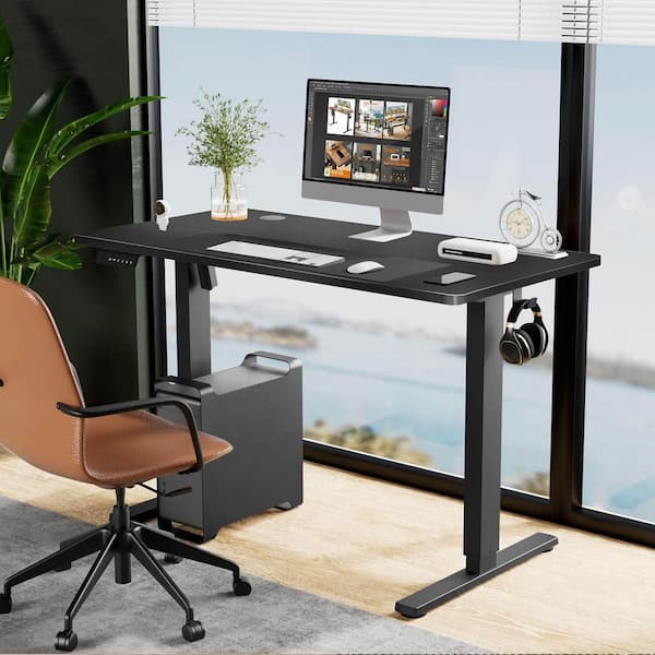 Homy Casa DENI 39.37 in. W Black Electric Adjustable Height Standing Desk, Modern Wood and Metal Frame Stand-Up Desk