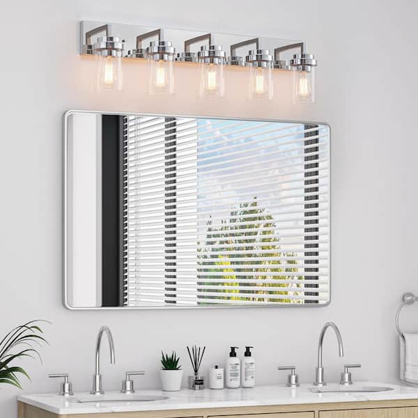 36.25 in. 5-Light Plated Chrome Vanity Light with Clear Glass Shades