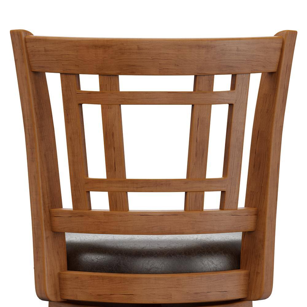 Fairfox Oak Swivel Counter Stool with Brown Faux Leather Seat