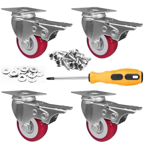 Angel Sar 2 in. Noise-Free 360-Degree Swivel Plate Heavy-Duty Caster Wheels with Free Screws and a Screwdriver, Red (4-Pack)