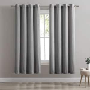 Grey Polyester Faux Linen 54 in. W x 84 in. L Grommet Room Darkening Curtain (Single Panel)