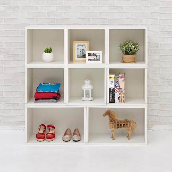 Way Basics 44.9 in. White Wood 8-shelf Standard Bookcase with Cubes