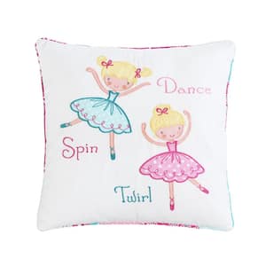 Two Little Girl Dancer Ballerina Tutu Princess Pink Blue Cotton17 in. x 17 in. x 4 in. Square DecorThrowPillow(Set of 1)