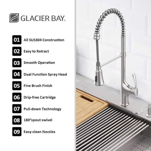 Glacier Bay Zero Radius Farmhouse/Apron-Front 16g Stainless Steel 36 in. Single Bowl Workstation Kitchen Sink with Accessories, Silver