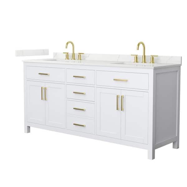 Beckett 72 in. Double Freestanding White Bath Vanity with Giotto Quartz Top (Assembled)