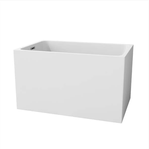 43. 3 in. x 27. 5 in. Rectangle Acrylic Freestanding Japanese Soaking Bathtub in White with Seat, CUPC Certificate