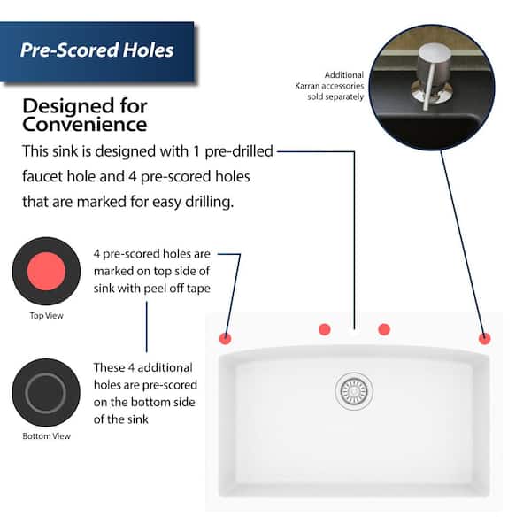 Drop-In Quartz Composite 33 in. 1-Hole Single Bowl Kitchen Sink in White