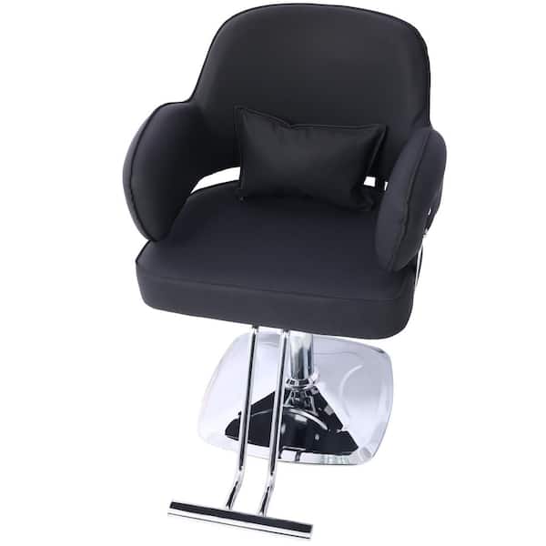 Unbranded All Purpose Faux Leather Seat Swivel Salon Chair in Black Hydraulic Barber Chair with Footrest and Barber Cape